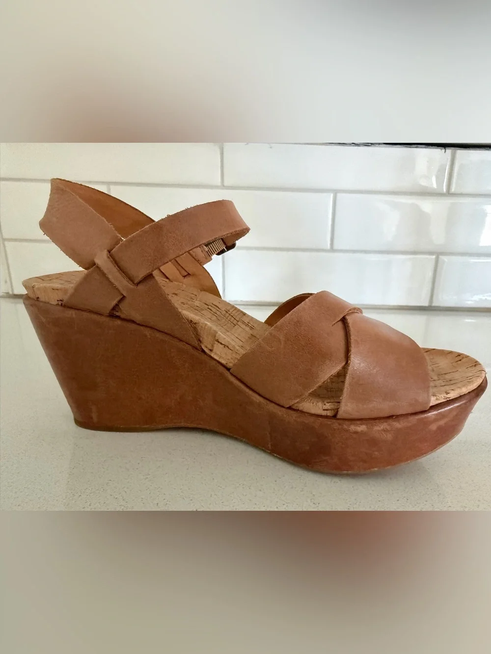 Kork Ease Ava 2.0 Platform Wedge Sandal Leather Retro Womens 8 Golden Sand Brown